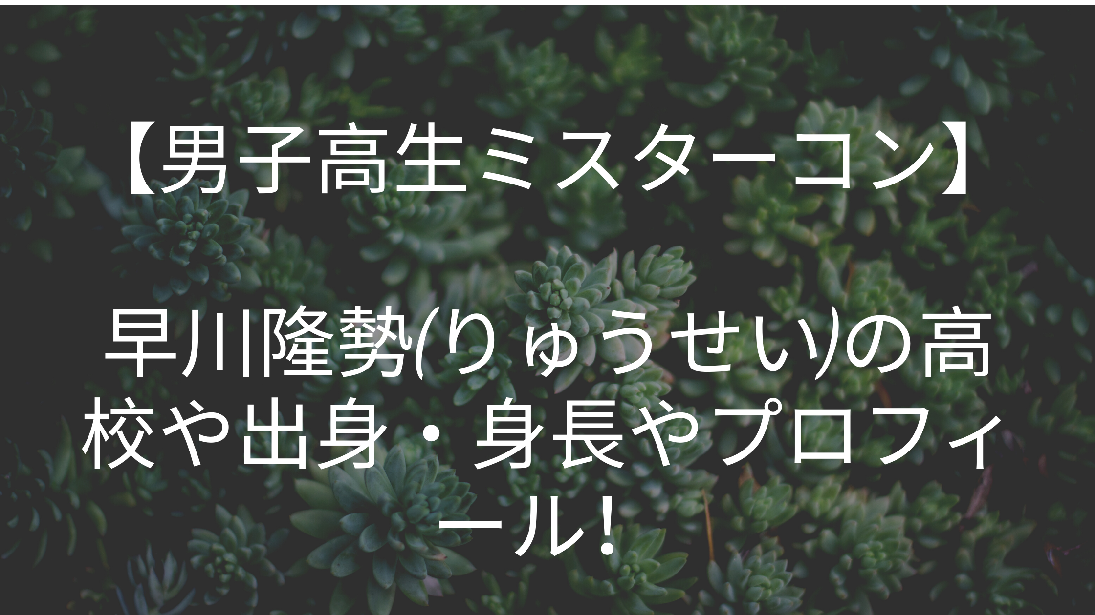 男子高生ミスターコン 早川隆勢 りゅうせい の高校や出身 身長やプロフィール 好好日memo