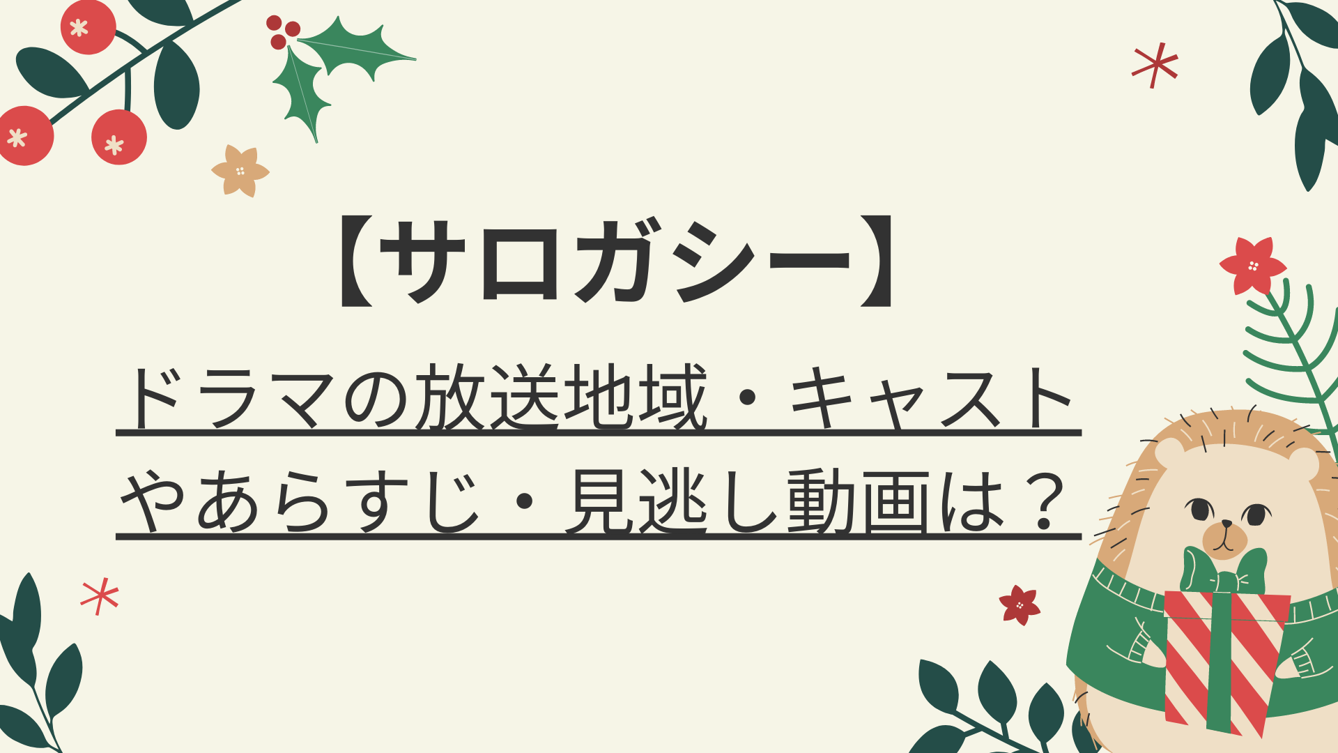 サロガシー ドラマの放送地域 キャストやあらすじ 見逃し動画は 好好日めも