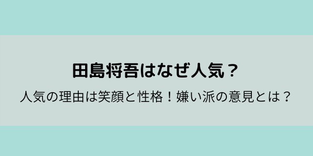 田島将吾はなぜ人気 性格と笑顔が人気の理由 嫌い派の意見は 好好日めも